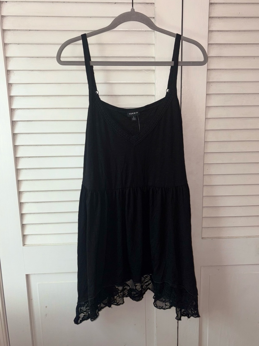 NWT Torrid Vintage Slub Lace Trim Hanky Hem Cami Babydoll Deep Black Size 4X - Picture 2 of 4